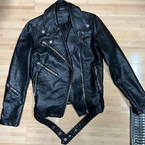 Blank Nyc Faux Leather Full Zip Moto Biker Jacket Black Zippered Pockets Size S